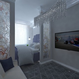 Дизайн спальни, совмещенной с гостиной зоной. 7